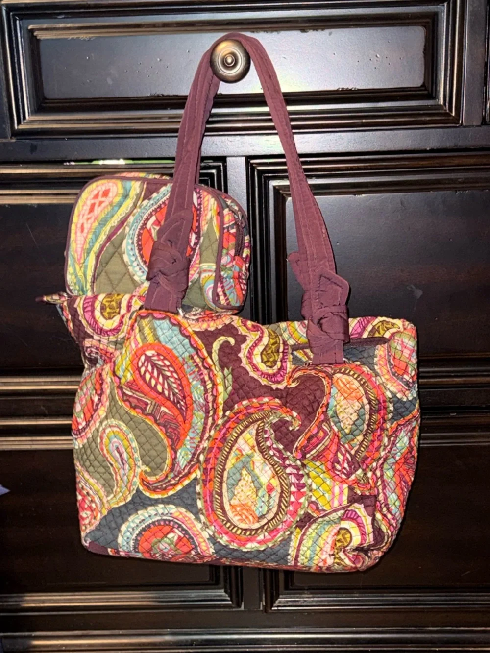 Quilted Paisley small Hadley Tote Bag with Matching makeup bag